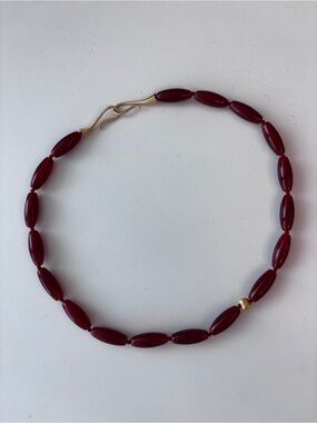 Gold-Accent Red Agate Long Beads Necklace